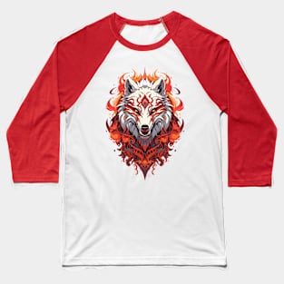 White Fire Wolf Baseball T-Shirt